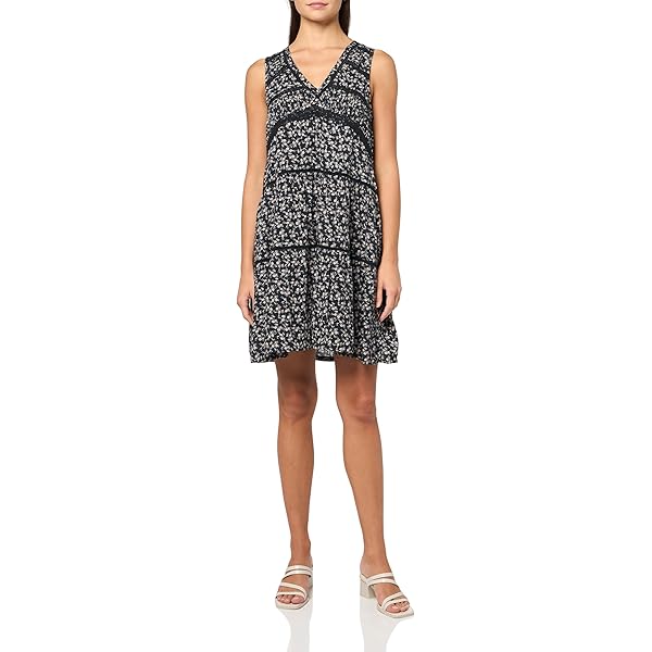Lucky Brand Women's Printed Pintuck Bodice Mini, Nightshadow